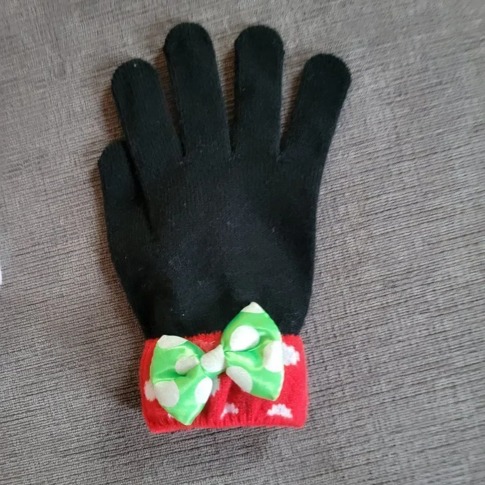 Disney Kid's Girl Red & Black Christmas Cold Weather Minnie Mouse Hat & …